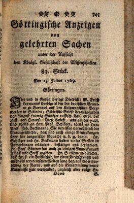 Göttingische Anzeigen von gelehrten Sachen (Göttingische Zeitungen von gelehrten Sachen) Donnerstag 13. Juli 1769