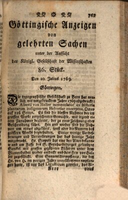 Göttingische Anzeigen von gelehrten Sachen (Göttingische Zeitungen von gelehrten Sachen) Donnerstag 20. Juli 1769