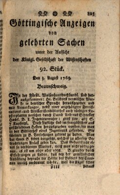 Göttingische Anzeigen von gelehrten Sachen (Göttingische Zeitungen von gelehrten Sachen) Donnerstag 3. August 1769