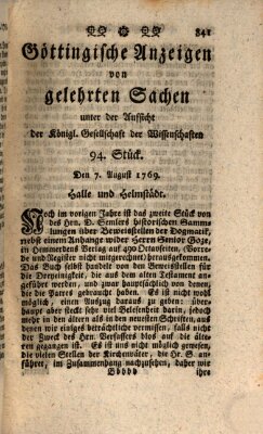 Göttingische Anzeigen von gelehrten Sachen (Göttingische Zeitungen von gelehrten Sachen) Montag 7. August 1769