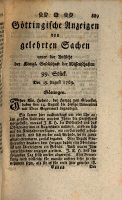 Göttingische Anzeigen von gelehrten Sachen (Göttingische Zeitungen von gelehrten Sachen) Samstag 19. August 1769