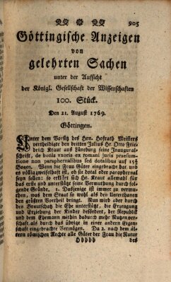 Göttingische Anzeigen von gelehrten Sachen (Göttingische Zeitungen von gelehrten Sachen) Montag 21. August 1769