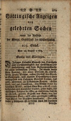 Göttingische Anzeigen von gelehrten Sachen (Göttingische Zeitungen von gelehrten Sachen) Montag 28. August 1769