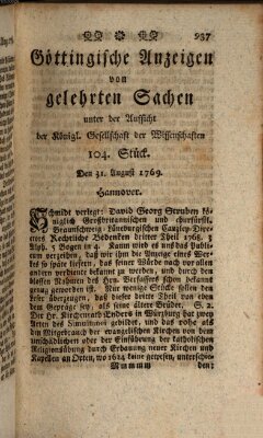 Göttingische Anzeigen von gelehrten Sachen (Göttingische Zeitungen von gelehrten Sachen) Donnerstag 31. August 1769