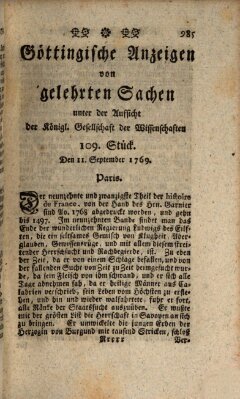 Göttingische Anzeigen von gelehrten Sachen (Göttingische Zeitungen von gelehrten Sachen) Montag 11. September 1769