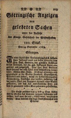 Göttingische Anzeigen von gelehrten Sachen (Göttingische Zeitungen von gelehrten Sachen) Donnerstag 14. September 1769