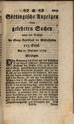 Göttingische Anzeigen von gelehrten Sachen (Göttingische Zeitungen von gelehrten Sachen) Donnerstag 21. September 1769