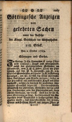 Göttingische Anzeigen von gelehrten Sachen (Göttingische Zeitungen von gelehrten Sachen) Montag 2. Oktober 1769