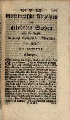 Göttingische Anzeigen von gelehrten Sachen (Göttingische Zeitungen von gelehrten Sachen) Donnerstag 5. Oktober 1769