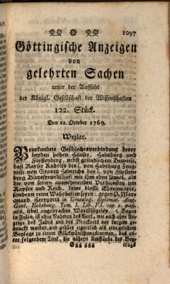 Göttingische Anzeigen von gelehrten Sachen (Göttingische Zeitungen von gelehrten Sachen) Donnerstag 12. Oktober 1769