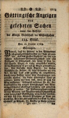 Göttingische Anzeigen von gelehrten Sachen (Göttingische Zeitungen von gelehrten Sachen) Montag 16. Oktober 1769