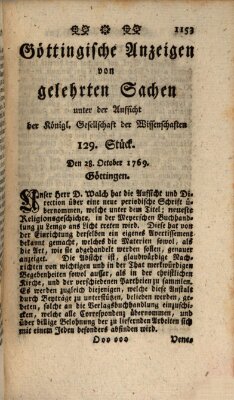 Göttingische Anzeigen von gelehrten Sachen (Göttingische Zeitungen von gelehrten Sachen) Samstag 28. Oktober 1769