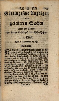 Göttingische Anzeigen von gelehrten Sachen (Göttingische Zeitungen von gelehrten Sachen) Donnerstag 2. November 1769