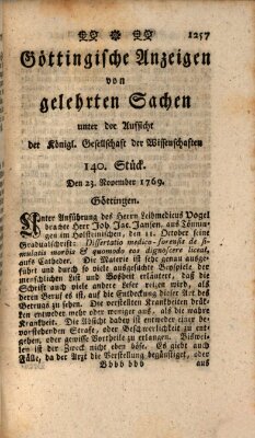 Göttingische Anzeigen von gelehrten Sachen (Göttingische Zeitungen von gelehrten Sachen) Donnerstag 23. November 1769