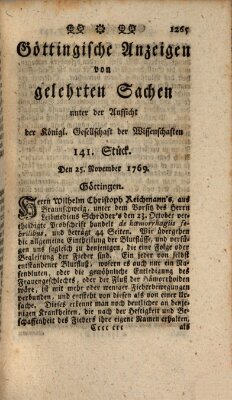 Göttingische Anzeigen von gelehrten Sachen (Göttingische Zeitungen von gelehrten Sachen) Samstag 25. November 1769