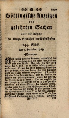 Göttingische Anzeigen von gelehrten Sachen (Göttingische Zeitungen von gelehrten Sachen) Samstag 2. Dezember 1769