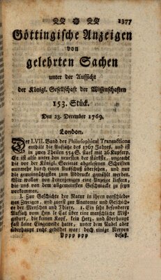 Göttingische Anzeigen von gelehrten Sachen (Göttingische Zeitungen von gelehrten Sachen) Samstag 23. Dezember 1769