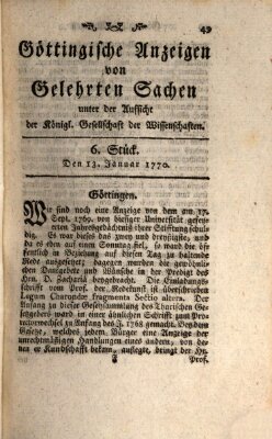 Göttingische Anzeigen von gelehrten Sachen (Göttingische Zeitungen von gelehrten Sachen) Samstag 13. Januar 1770