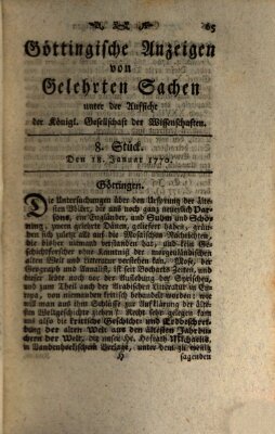 Göttingische Anzeigen von gelehrten Sachen (Göttingische Zeitungen von gelehrten Sachen) Donnerstag 18. Januar 1770