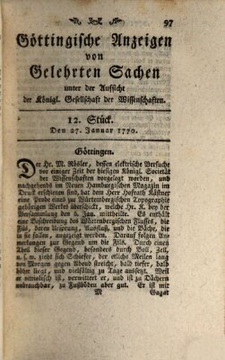 Göttingische Anzeigen von gelehrten Sachen (Göttingische Zeitungen von gelehrten Sachen) Samstag 27. Januar 1770