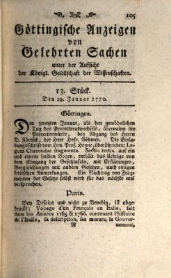 Göttingische Anzeigen von gelehrten Sachen (Göttingische Zeitungen von gelehrten Sachen) Montag 29. Januar 1770