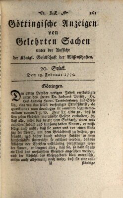 Göttingische Anzeigen von gelehrten Sachen (Göttingische Zeitungen von gelehrten Sachen) Donnerstag 15. Februar 1770