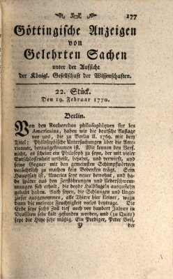 Göttingische Anzeigen von gelehrten Sachen (Göttingische Zeitungen von gelehrten Sachen) Montag 19. Februar 1770