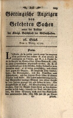 Göttingische Anzeigen von gelehrten Sachen (Göttingische Zeitungen von gelehrten Sachen) Donnerstag 1. März 1770