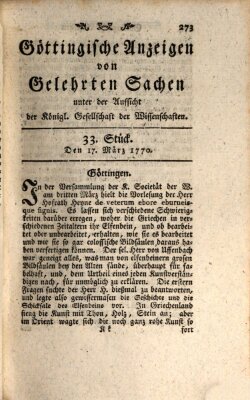 Göttingische Anzeigen von gelehrten Sachen (Göttingische Zeitungen von gelehrten Sachen) Samstag 17. März 1770