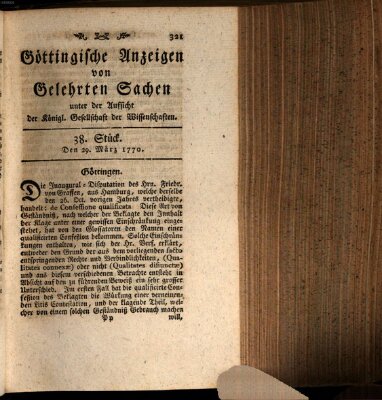 Göttingische Anzeigen von gelehrten Sachen (Göttingische Zeitungen von gelehrten Sachen) Donnerstag 29. März 1770