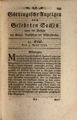 Göttingische Anzeigen von gelehrten Sachen (Göttingische Zeitungen von gelehrten Sachen) Donnerstag 5. April 1770