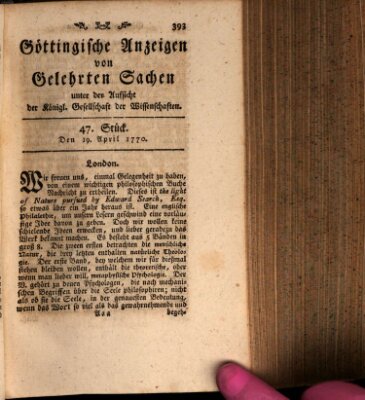 Göttingische Anzeigen von gelehrten Sachen (Göttingische Zeitungen von gelehrten Sachen) Donnerstag 19. April 1770