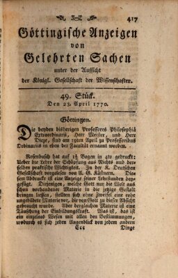 Göttingische Anzeigen von gelehrten Sachen (Göttingische Zeitungen von gelehrten Sachen) Montag 23. April 1770