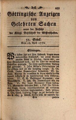 Göttingische Anzeigen von gelehrten Sachen (Göttingische Zeitungen von gelehrten Sachen) Samstag 28. April 1770