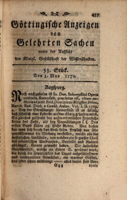 Göttingische Anzeigen von gelehrten Sachen (Göttingische Zeitungen von gelehrten Sachen) Donnerstag 3. Mai 1770