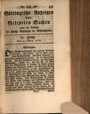 Göttingische Anzeigen von gelehrten Sachen (Göttingische Zeitungen von gelehrten Sachen) Montag 21. Mai 1770