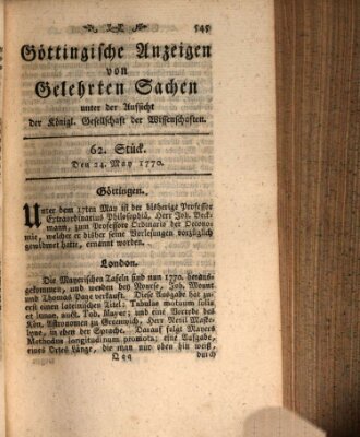 Göttingische Anzeigen von gelehrten Sachen (Göttingische Zeitungen von gelehrten Sachen) Donnerstag 24. Mai 1770