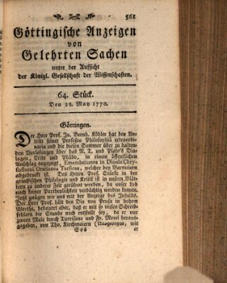 Göttingische Anzeigen von gelehrten Sachen (Göttingische Zeitungen von gelehrten Sachen) Montag 28. Mai 1770