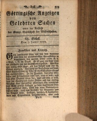 Göttingische Anzeigen von gelehrten Sachen (Göttingische Zeitungen von gelehrten Sachen) Donnerstag 7. Juni 1770