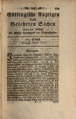 Göttingische Anzeigen von gelehrten Sachen (Göttingische Zeitungen von gelehrten Sachen) Samstag 16. Juni 1770