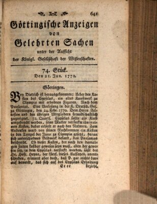 Göttingische Anzeigen von gelehrten Sachen (Göttingische Zeitungen von gelehrten Sachen) Donnerstag 21. Juni 1770