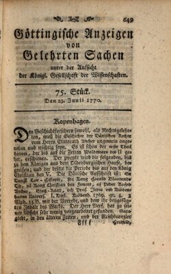 Göttingische Anzeigen von gelehrten Sachen (Göttingische Zeitungen von gelehrten Sachen) Samstag 23. Juni 1770