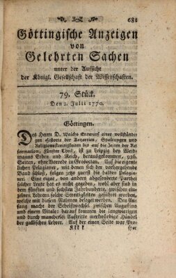 Göttingische Anzeigen von gelehrten Sachen (Göttingische Zeitungen von gelehrten Sachen) Montag 2. Juli 1770