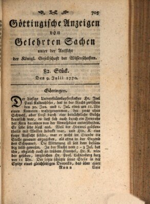 Göttingische Anzeigen von gelehrten Sachen (Göttingische Zeitungen von gelehrten Sachen) Montag 9. Juli 1770