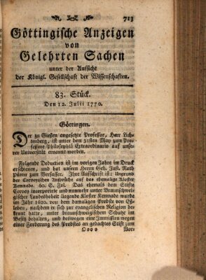 Göttingische Anzeigen von gelehrten Sachen (Göttingische Zeitungen von gelehrten Sachen) Donnerstag 12. Juli 1770