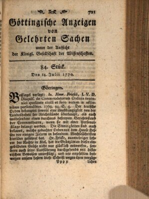 Göttingische Anzeigen von gelehrten Sachen (Göttingische Zeitungen von gelehrten Sachen) Samstag 14. Juli 1770