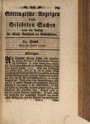 Göttingische Anzeigen von gelehrten Sachen (Göttingische Zeitungen von gelehrten Sachen) Donnerstag 26. Juli 1770