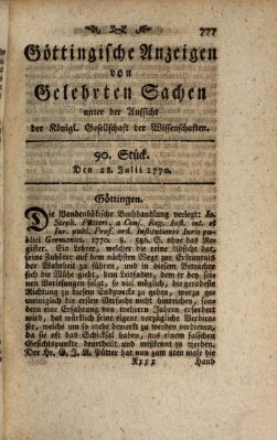 Göttingische Anzeigen von gelehrten Sachen (Göttingische Zeitungen von gelehrten Sachen) Samstag 28. Juli 1770