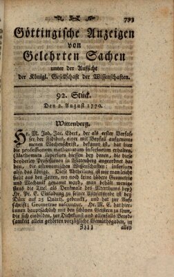 Göttingische Anzeigen von gelehrten Sachen (Göttingische Zeitungen von gelehrten Sachen) Donnerstag 2. August 1770