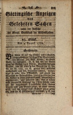 Göttingische Anzeigen von gelehrten Sachen (Göttingische Zeitungen von gelehrten Sachen) Samstag 4. August 1770